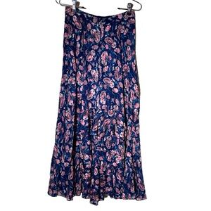 Rebeca Taylor Silk pink floral navy blue skirt